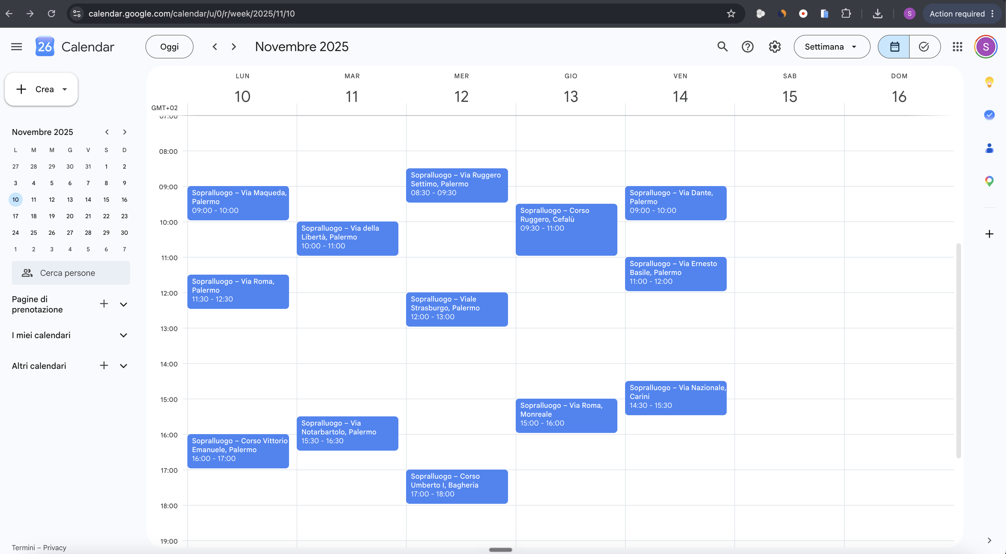 Calendario appuntamenti generati