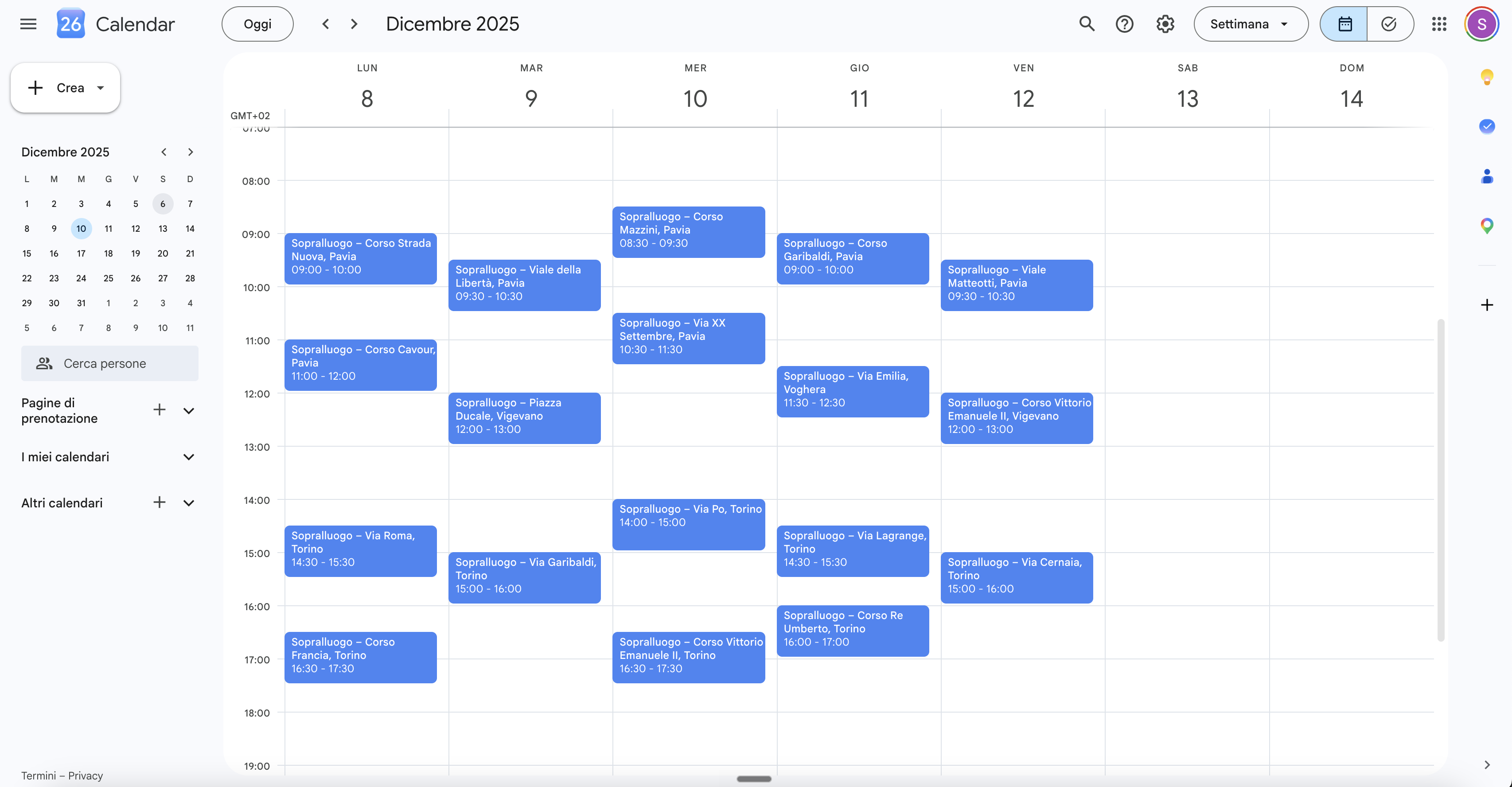 Calendario sopralluoghi